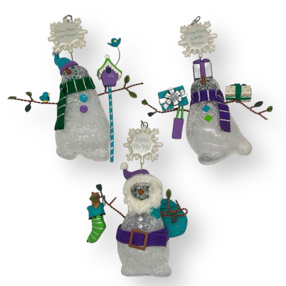 VTG Hallmark Keepsake 2003 Snowmans Land Glittery Christmas Ornament LOT of 3